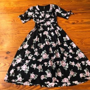 Black with pink roses midi dress